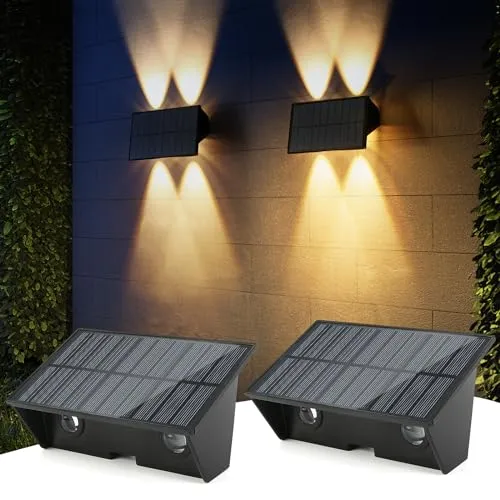Weinsamkeit Wandleuchte Aussen 2 Stück Up and Down Leuchten Solarleuchte für Außen Led Beleuchtung, IP65 Wasserdicht Außenwandleuchten für Terrasse, Garten, Stufen und Treppen, Schwarz
