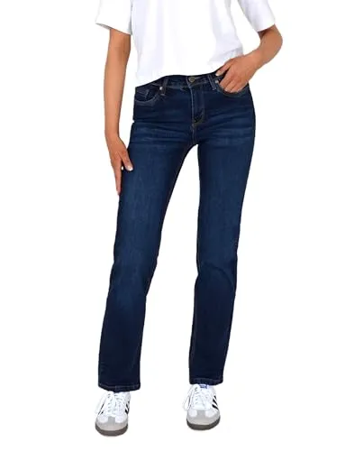 ESRA Damen Straight Fit Jeanshose - Hochwertige High Waist Jeans bis Übergröße - Damen Jeans mit geradem Schnitt, hohe Bundhöhe für eine schlanke Silhouette und perfekten Tragekomfort; ideal für den Alltag und in verschiedenen Waschungen erhältlich.