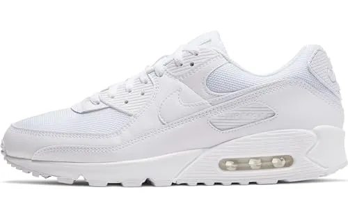 Nike Air Max 90 Herren Sneaker in Weiß - Größe 45,5 - Der Nike Air Max 90 bietet Herren optimalen Tragekomfort mit robuster Konstruktion. Ideal für den täglichen Einsatz, mit atmungsaktivem Leder-Mix und hervorragender Dämpfung durch die Max Air Unit.
