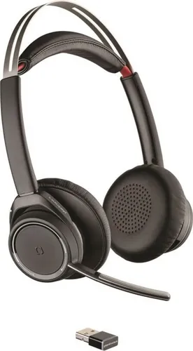 Poly Voyager Focus B825-M UC Headset - Microsoft Teams zertifiziert - Stereo Bluetooth Headset mit Active Noise Cancelling, schützt vor lauten Geräuschen und bietet bis zu 12 Stunden Sprechzeit, ideal für professionelle Kommunikation.