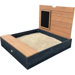 Ambia Garden Sandkasten - Anthrazit & Braun, Holz aus Hemlocktanne - Sandkasten aus hochwertiger Hemlocktanne (90x74x100 cm), mit hohem Rand und Sitzfläche. Ideal für Outdoor-Spielspaß, FSC-zertifiziert und mit Holzschutz vorbehandelt.