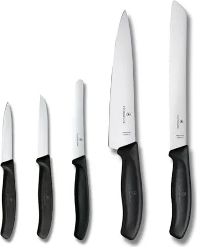 Victorinox Swiss Classic Küchenmesser Set, 5-teilig, Extra Scharf - Küchenmessersets: Hochwertiges 5-teiliges Set aus rostfreiem Stahl für kreative Köche, ergonomisch und langlebig, ideal für jede Küche.
