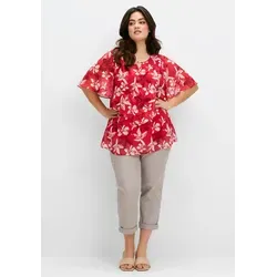 Longbluse SHEEGO, Damen, Gr. 58, rot (erdbeere, gemustert), 100% Polyester, Rundhals, Kurzarm, Blusen