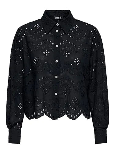 Langarmbluse "ONLVALAIS L/S SHIRT WVN NOOS", Gr. M (38), Black - Hemdblusen für Damen, trendige und pflegeleichte Langarmbluse mit lässigem Schnitt und Knopfleiste von ONLY.