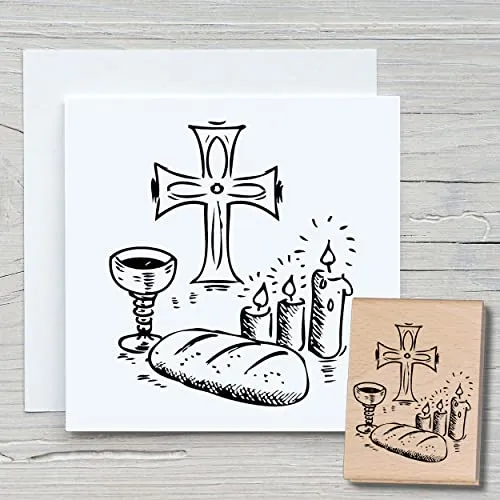 NEWSTAMPS Stempel Kommunion Motivstempel aus Holz & Gummi zum Karten und Geschenke basteln, Holzstempel für Taufe, christlich, Scrapbook, Textilstempel, Deko, Freunde
