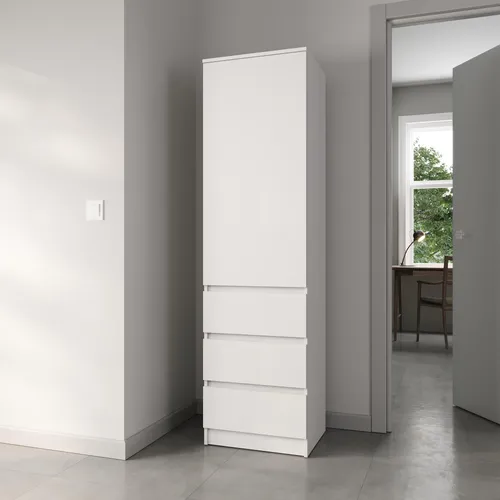 Home Collective Kleiderschrank Weiß | Moderner Garderobenschrank mit 3 Schubladen & 2 Einlegeböden - Viel Stauraum auf kleiner Fläche: Eleganter Hochschrank mit cleverer Aufteilung für Bad, Schlafzimmer oder Büro. Robuste Qualität aus Deutschland sorgt für Langlebigkeit und sicheren Stand.