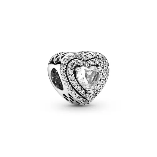PANDORA Timeless Funkelndes Herz Charm aus Sterling Silber - Bead Charms für Damen – Verbreite Liebe mit diesem erhabenen Herz Charm, das mit Zirkonia Steinchen funkelt und perfekt für Pandora Moments Armbänder ist.