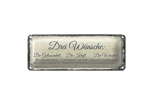 Roomando Metallschild Blechschild Spruch 3 Wünsche Gelassenheit Krafrt 27x10cm