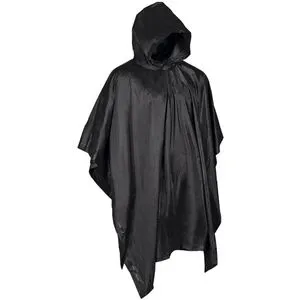 Mil-Tec Regenponcho Länge 127 cm, wiederverwendbar, mit Kapuze & Kordelzug, schwarz, wasserdicht