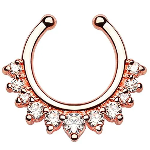 Piercingfaktor Universal Fake Piercing Septum auch für Tragus Helix Ohr Nase Lippe Brust Intim - Hoop Ring Roségold mit Strass Steinen