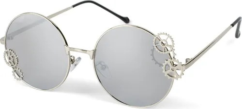 styleBREAKER Damen Sonnenbrille mit Zahnrad Applikation an den runden Gläsern, Metall Gestell, Retro Look 09020127