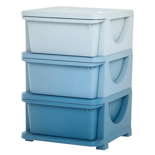 HOMCOM Schubladenschrank für Kinder - Truhen & Kisten für Kinder mit drei Aufbewahrungsboxen, ideal für Spielzeug und Kleidung. Sicheres, pflegeleichtes Design mit abgerundeten Kanten und praktischen Griffen, fördert die Selbstständigkeit beim Aufräumen.