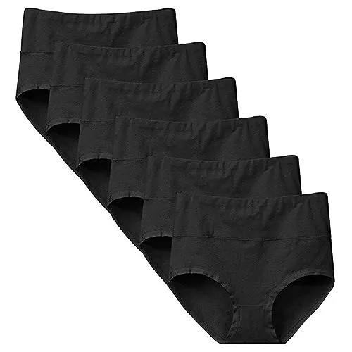 Yintry Damen Unterhosen Baumwolle Slip Damen High Waist Taillenslip Wochenbett Unterwäsche Kaiserschnitt Unterhose Mehrpack (M, 6Schwarz)