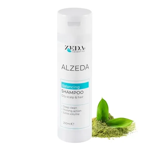 ALZEDA Balancing shampoo 250ml - ausgleichendes Shampoo für fettige Kopfhaut und Haare - Tiefenreinigung & Volumen - 100% reiner Grüntee-Extrakt, Vitamin F und Aminosäuren