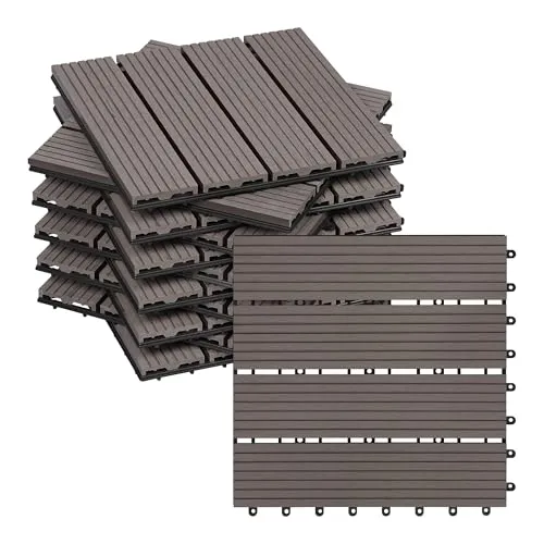 WOLTU WPC Terrassenfliesen in Holzoptik - Klicksystem Coffee (11 Stück) - Terrassen- & Balkonfliesen aus robustem Wood Plastic Composite, einfach und schnell verlegbar durch Klicksystem, ideal für Garten, Terrasse und Balkon.