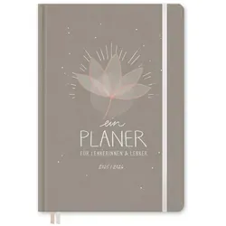 Eine der Guten Verlag Lehrerkalender Lehrerplaner 2025 2026 - 17x24, beige, 1 Doppelseite / Woche, Schuljahr 25/26, 304 S. Hardcover, klimaneutral grau|rosa