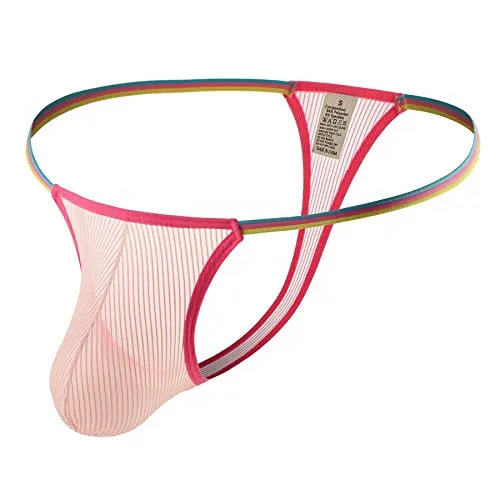 Yomie Herren Ultra-dünner transparenter sexy String Low Rise Perspective gestreifter String für Männer