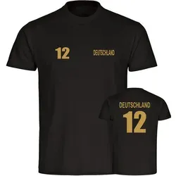 multifanshop T-Shirt Kinder Deutschland - Trikot 12 Gold - Boy Girl schwarz 164
