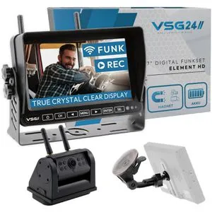 VSG24 7“ Funk Rückfahrsystem ELEMENT HD mit Akku & Magnet - Rückfahrkamera-System für Wohnmobile und Pferdeanhänger, 7 Zoll Monitor mit 1 Kamera, 21 Meter Reichweite für sicheres Manövrieren.