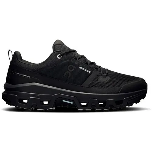 On Cloudrock Low WP Herren Wanderschuhe - Schwarz, Größe 10,5 - Wanderschuhe mit wasserdichter Membran für optimalen Schutz und Komfort bei jedem Wetter, ideal für anspruchsvolle Wanderungen.