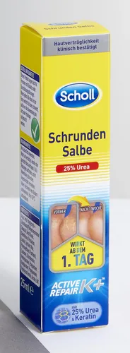 Scholl Schrundensalbe Fußcreme 25,0 ml - Effektive Fußpflege für rissige Haut, spendet intensive Feuchtigkeit und sorgt für geschmeidige Füße.