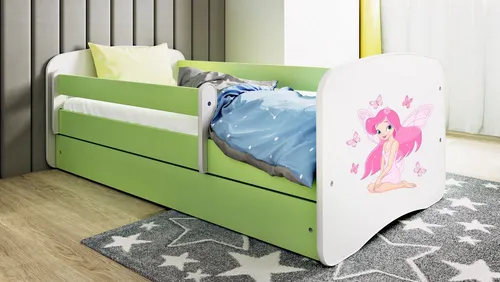Raumhirsch Kinderbett Fee mit Schmetterlingen, 80x160 cm - Kindermöbel mit abnehmbarer Schutzschiene für maximale Sicherheit und geräumiger Schublade für Stauraum. Modernes Design in Grün für ein gemütliches Kinderzimmer.