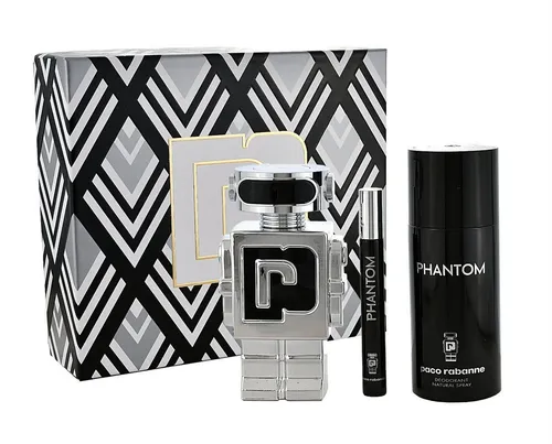 PACO RABANNE PHANTOM EDT 100ml Set - Parfüm-Geschenkset für Männer mit einem holzigen, fougère Duft. Erleben Sie Luxus mit Eau de Toilette, Deo Spray und einer praktischen Reisegröße.