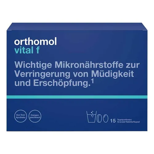 Orthomol Vital f Granulat Tablette Kapsel Orange 15er-Packung - Nahrungsergänzungsmittel zur Reduzierung von Müdigkeit und Unterstützung des Energiestoffwechsels, ideal für mehr Vitalität