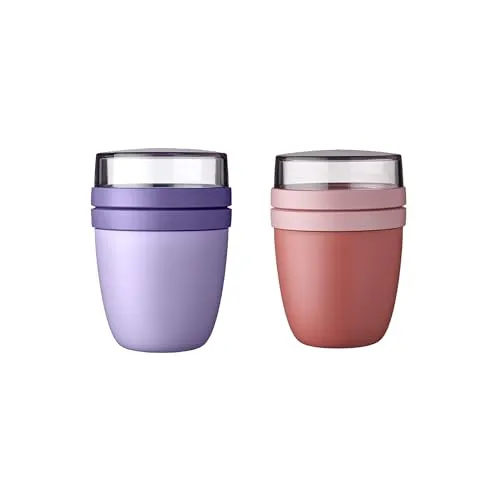 Mepal | Lunchpot Ellipse Mixed Mini | Vivid Lilac + Vivid Mauve | Müslibecher to go | Unterteilung für Joghurt & Müsli | 300 ml + 120 ml | Geeignet für Gefrierschrank, Mikrowelle & Spülmaschine