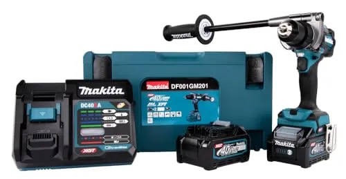 Makita Akku-Bohrschrauber DF001GD201 - 40V, 2,5Ah mit 2 Akkus, Ladegerät und Koffer, leistungsstark mit AFT-Technologie und bürstenlosem Motor