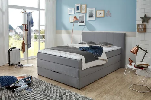SUN GARDEN Boxspringbett Broome in Kieselgrau - Elegantes Boxspringbett mit Stauraum, Bonell-Federung und Komfortschaumauflage für optimalen Schlafkomfort und stilvolle Einrichtung.