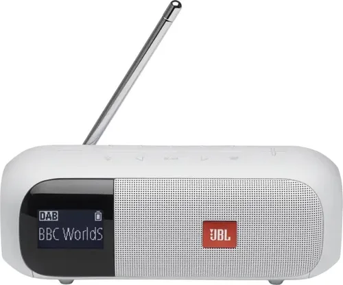 JBL Tuner 2 - Tragbarer Radiorekorder in Weiß, Bluetooth und DAB+ für 12 Stunden kabellosen Musikgenuss, wasserdicht nach IPX7