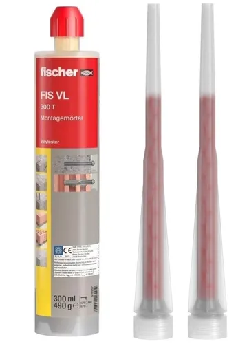 Fischer FIS VL 300 T Montagemörtel - Injektionsmörtel für Beton und Mauerwerk, mit schneller Trocknung in 1 Stunde und einer Temperaturbeständigkeit von -40°C bis 120°C, ideal für vielseitige Anwendungen.