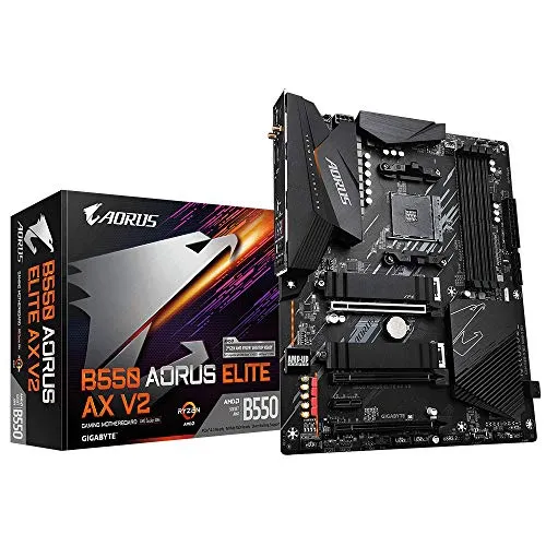 Gigabyte B550 Aorus Elite AX V2 ATX Mainboard - ATX Mainboard mit Sockel AM4, M.2-Support und USB 3.2 für blitzschnelle Datenübertragung und hohe Speicherleistung.