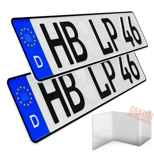 Stück KFZ Kennzeichen 46cm x 11cm Nummernschild 460 x 110mm Wunschkennzeichen DIN zertifiziert Autokennzeichen auch für Fahrradträger Anhänger LKW Wunschprägung amtliches Autoschild 2