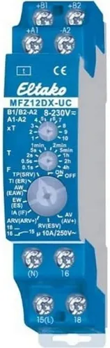 Eltako MFZ12DX-UC Zeitrelais - Multifunktional 230V, Zeitbereich von 0.1s bis 40h, ideal für flexible Zeitsteuerung auf DIN-Schiene
