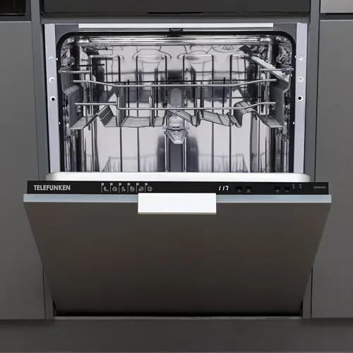 Telefunken Geschirrspüler 60 cm vollintegrierbar, Einbau Spülmaschine, 12 Maßgedecke, 6 Programme, AquaStop, Startzeitvorwahl, Auto-Door, leise 45 dB, Eco, höhenverstellbar, Besteckkorb, GEV6012D