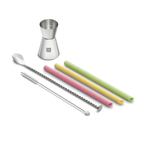 Nespresso Recipe Kit - Bestecksets für kreative Mixologie – mit 3 wiederverwendbaren Silikonhalmen, Barmaß und Löffel für erfrischende Kaltgetränke. Perfekt für Sommerpartys und beeindruckende Drinks!