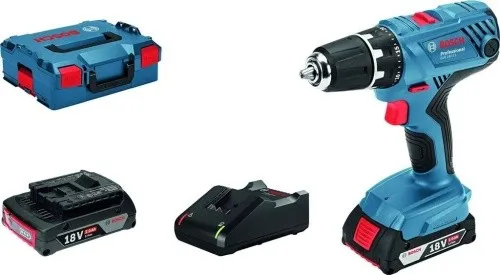 Bosch Akku-Bohrschrauber GSR 18 V-21 - 18V, 2,0Ah, 2 Akkus, Schnellladegerät und robustes Vollmetallgetriebe für präzises Bohren und Schrauben