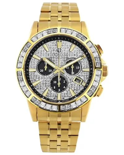 LOUIS XVI Majesté Iced Out 1130 - Ø 43 mm - Herren Uhr - Wasserdicht - Mit Saphirglas - Armband Gold - Zifferblatt CZ-Diamanten Weiss - Schweizer Quarzwerk