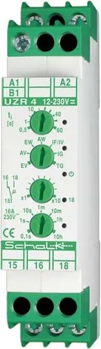 Schalk Multifunktions-Zeitrelais UZR 4 (12-230V UC) - Zeitrelais für Hutschienenmontage, flexibler Zeitbereich von 0,1 bis 360000 Sekunden, ideal für vielfältige Anwendungen in der Automatisierungstechnik.
