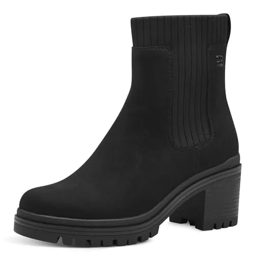 s.Oliver Damen Chelsea Boots Vegan mit Blockabsatz, Schwarz (Black), 39 EU - Wanderschuhe mit SOFT FOAM: Die bequeme Sohle passt sich perfekt an die Fußform an und sorgt für optimalen Tragekomfort – ideal für Alltag und Freizeit.