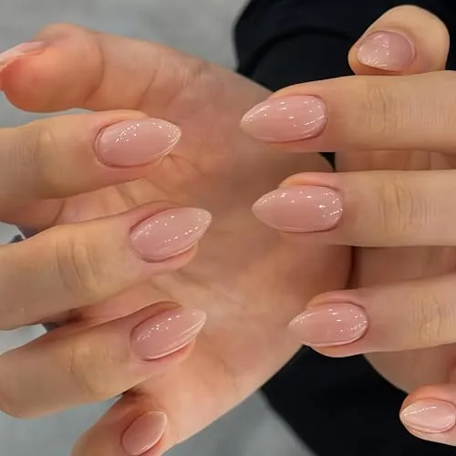 KQueenest 30 Stück Nude Press On Nails Kurz Mandel - Acryl Nägel zum Aufkleben, Natürlich Einfarbig Fake Nails Fingernägel zum aufkleben, Glänzende Gel Full Cover Kunstnägel für Frauen