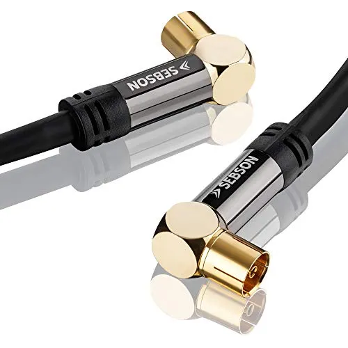 SEBSON TV Antennenkabel 2m gewinkelt 90 - Koax Stecker Koax Buchse, 105dB für optimale Signalübertragung und störungsfreies Fernsehen