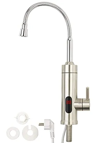 Rosenstein & Söhne Elektrischer Wasserhahn 2in1 - Duscharmatur mit integriertem Durchlauferhitzer, bis zu 60 °C heißes Wasser und LED-Display für präzise Temperaturkontrolle – ideal für Garage, Werkstatt oder Wohnwagen.
