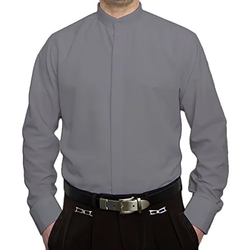 Pierre Martin Designer Herren Stehkragen Hemd Hochzeit Business verdeckte Knopfleiste S9 Langarm Grau Gr. XL 43-44