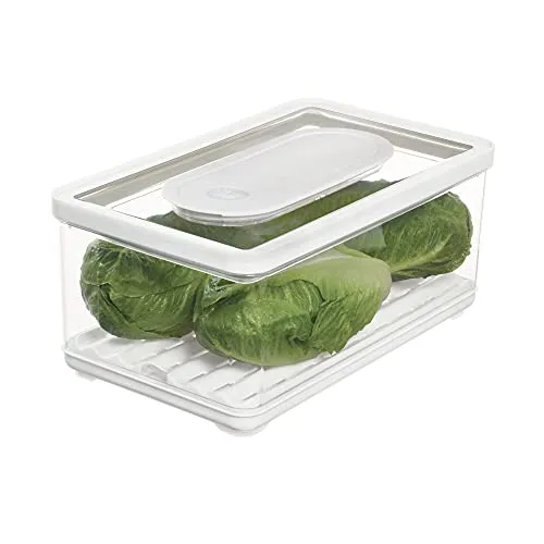 iDesign Vorratsbehälter mit Deckel, großer Kühlschrankorganizer für Obst & Gemüse mit Luftregulierung transparent/weiß/grün