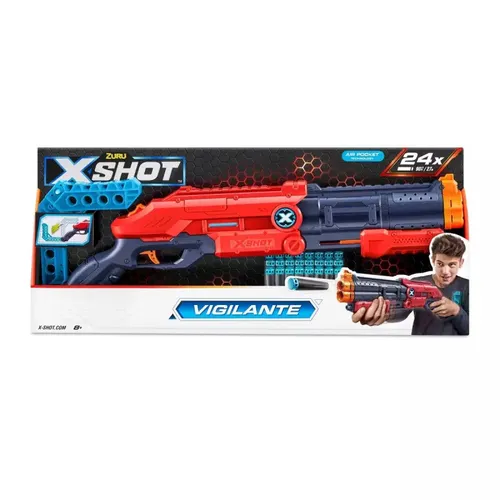 X-Shot Excel Vigilante Blaster mit Darts - Pump-Action Blaster, Reichweite bis zu 27m und 24 Darts für unendlichen Spielspaß