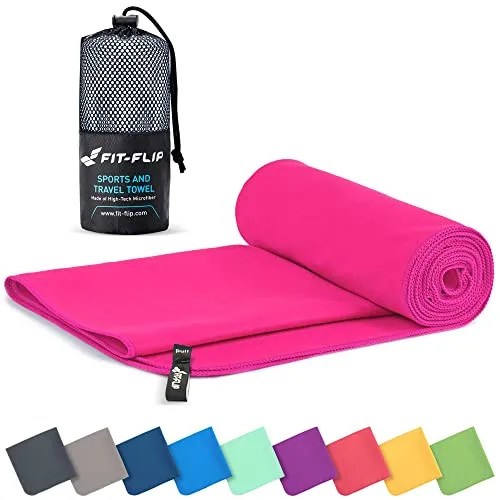 Fit-Flip Mikrofaser Handtuch - kompakte Microfaser Handtücher - ideal als Sporthandtuch, Reisehandtuch, Strandtuch - schnelltrocknend und leicht - Badetuch groß (1x 30x50cm, Pink)