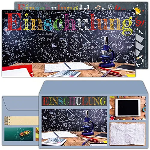 12-er Set Einschulung Einladungskarten mit Umschlag TAFEL - Einladungen für Kinder zum Schulbeginn Schuleingang Schulanfang Karten von BREITENWERK